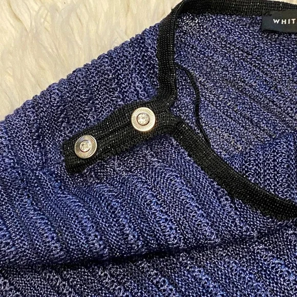 WHBM Size S/M Open Knit Asymmetrical Hem Poncho Sweater Black & Blue - Picture 5 of 10